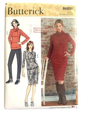 Butterick B6858 Pattern Misses Knit Dresses Tops Skirts Pants  Uncut Size Lg XLG